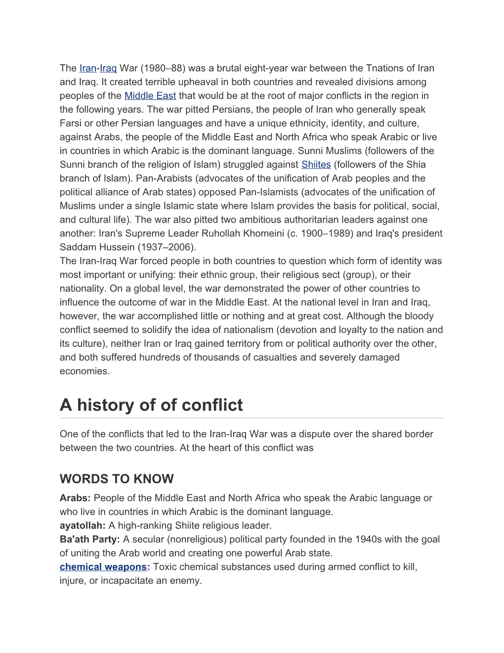 A History of of Conflict