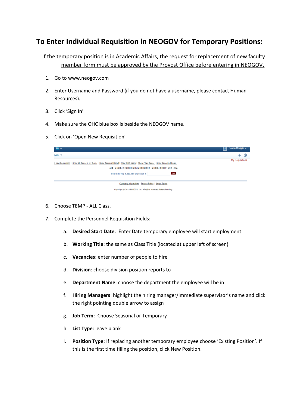 To Enter Individual Requisition in NEOGOV for Temporary Positions