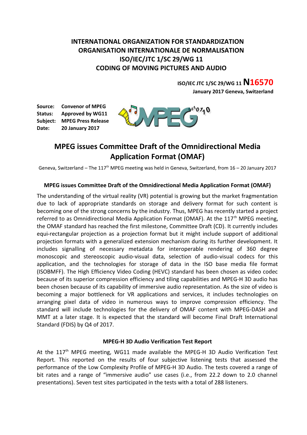 MPEG Press Release