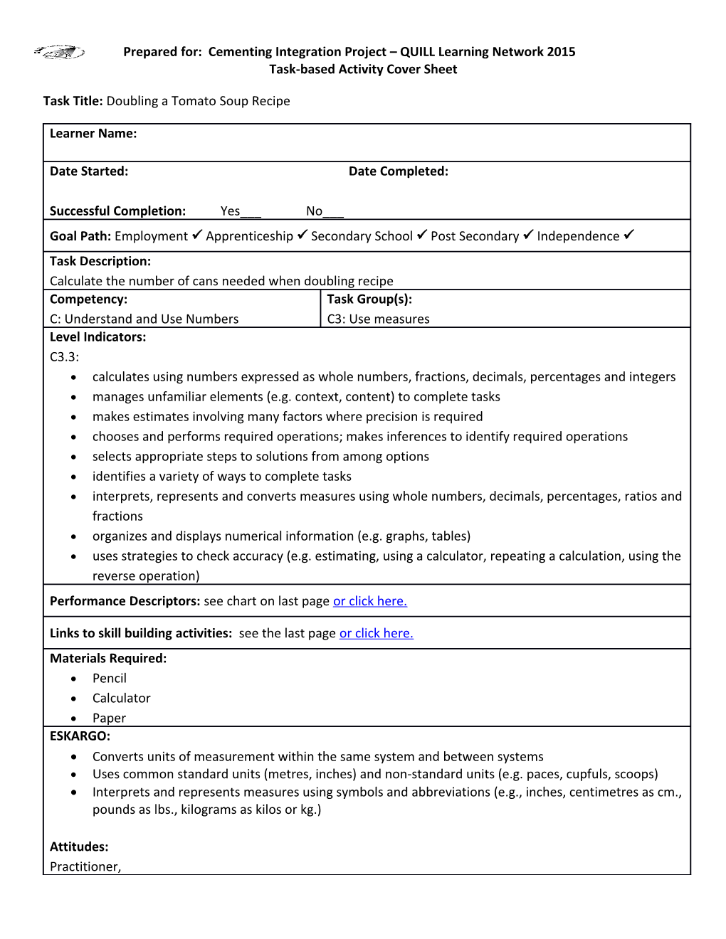 Task-Based Activity Cover Sheet