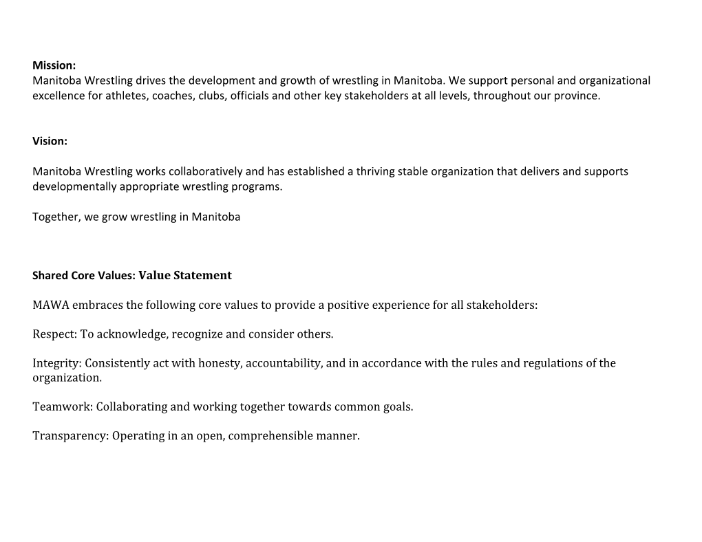 Shared Core Values:Value Statement