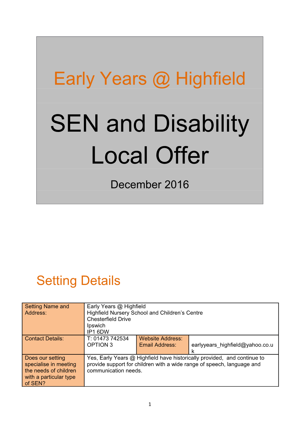 SEN and Disability Local Offer