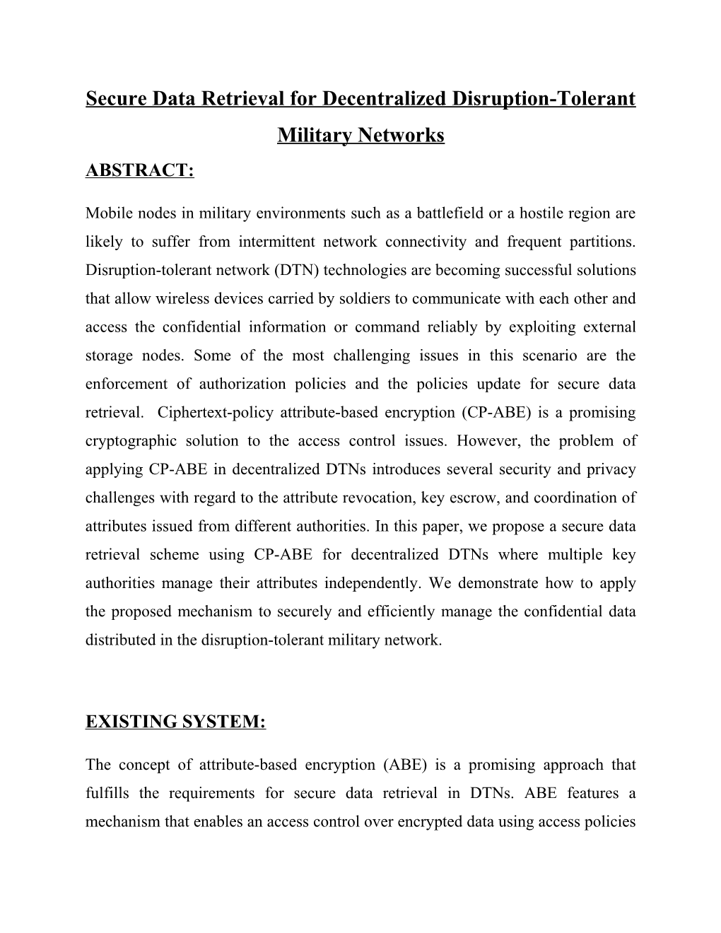 Secure Data Retrieval for Decentralized Disruption-Tolerant Military Networks