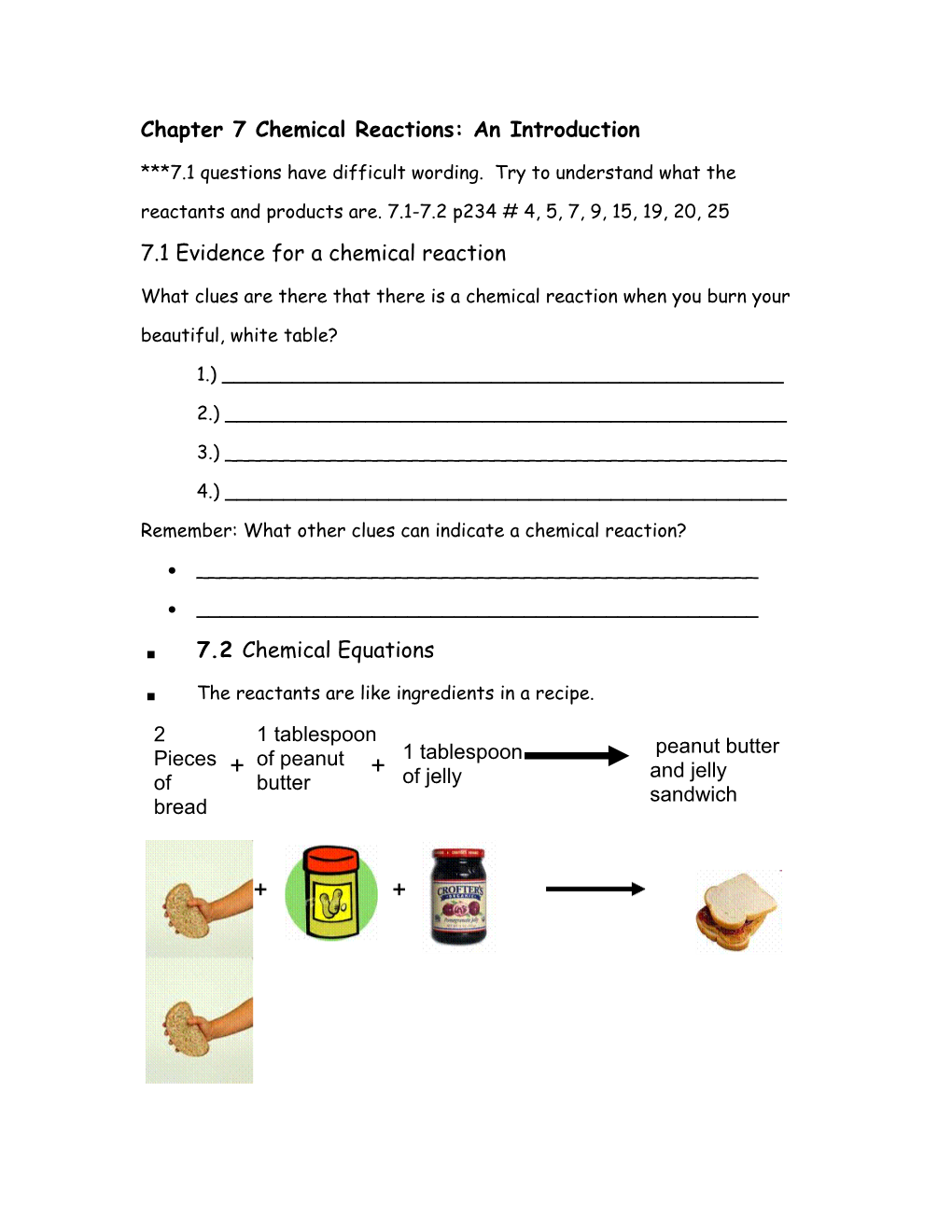 Chapter 7 Chemical Reactions: an Introduction