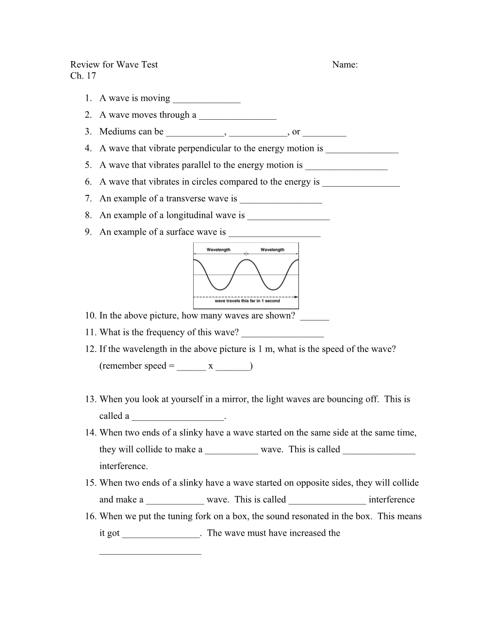 Review for Wave Test