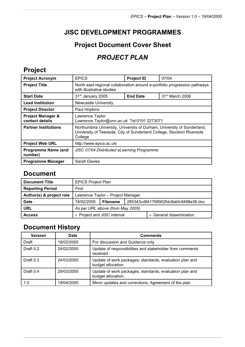 Project Plan Template 22-Dec-03