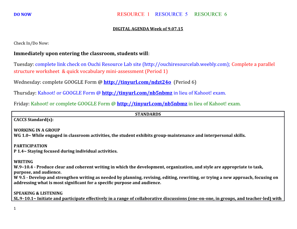 Do Now Resource 1 Resource 5 Resource 6 s1