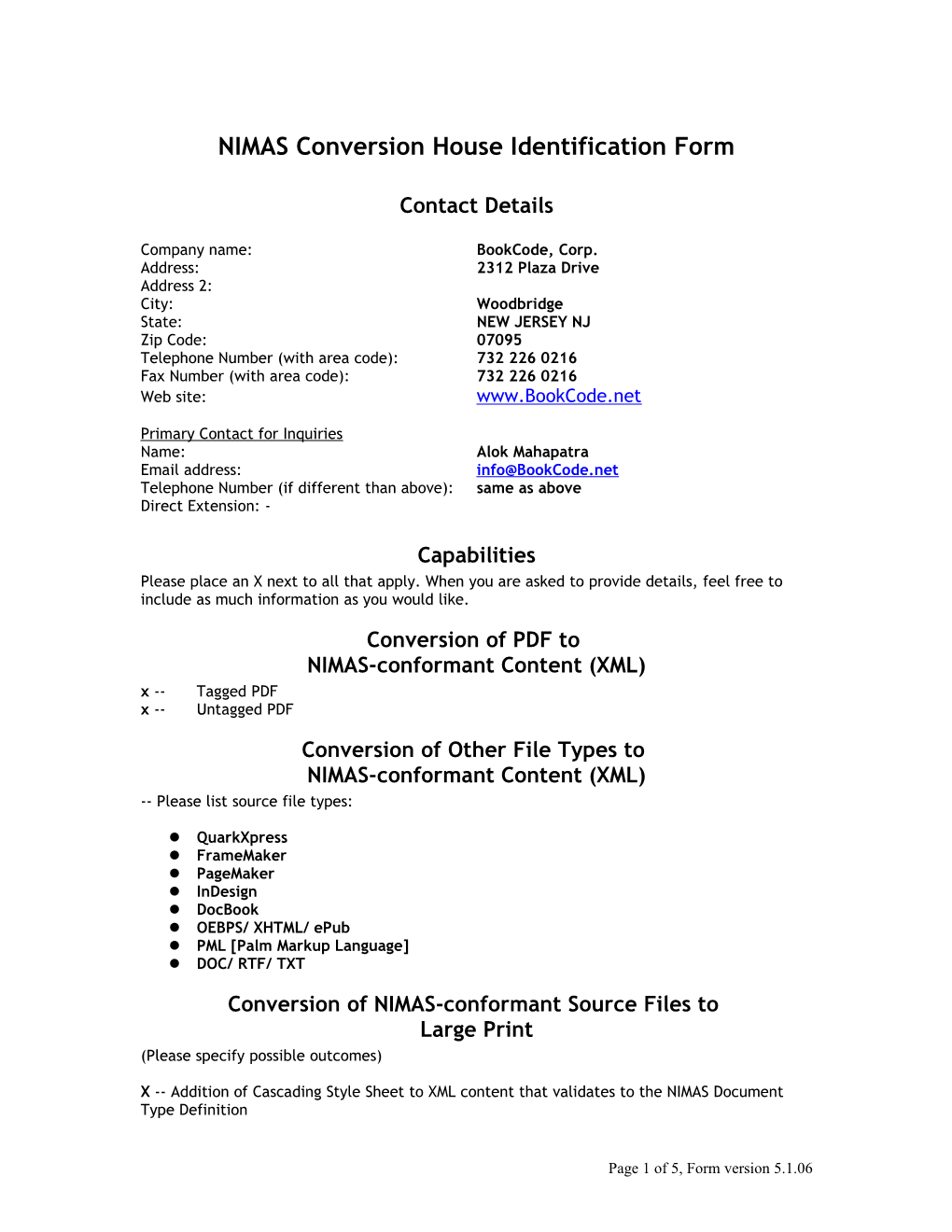 NIMAS Conversion House Identification Form