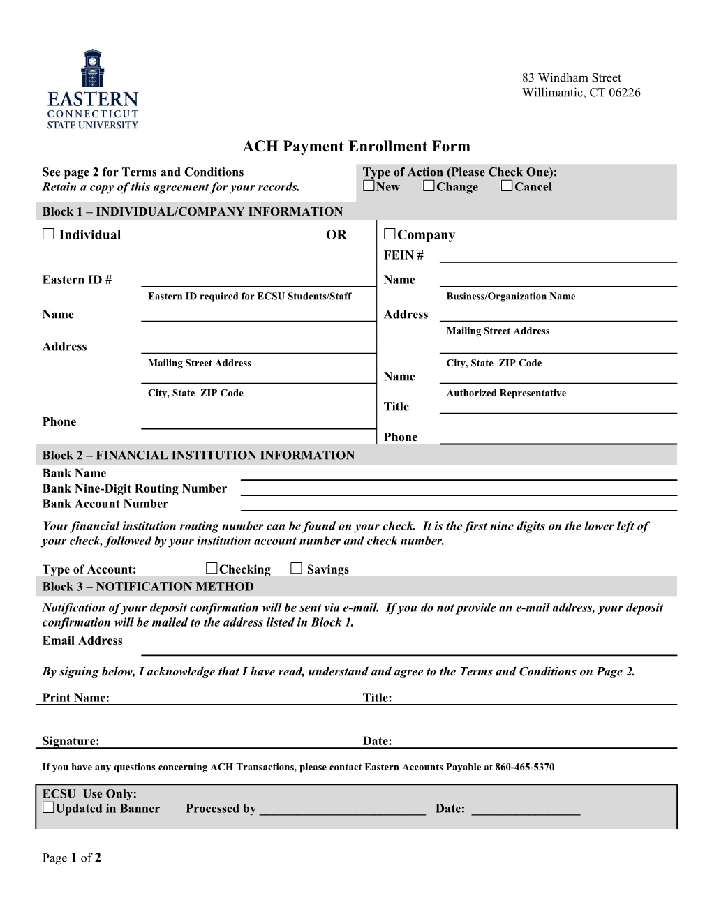 ACH Payment Enrollment Form
