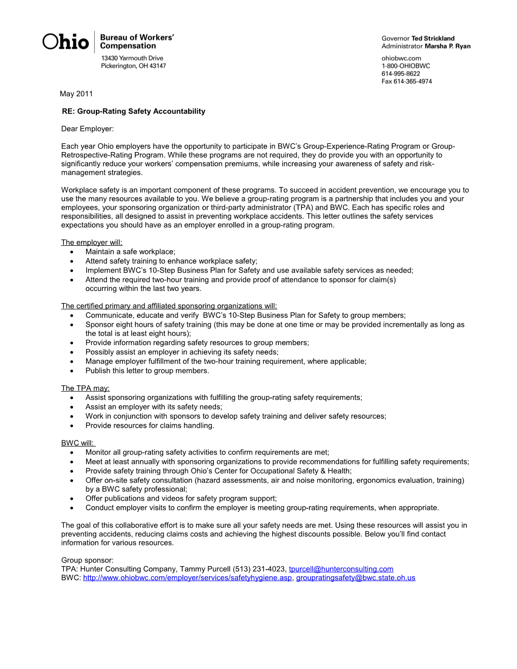 Group-Rating Safety Accountability Letter
