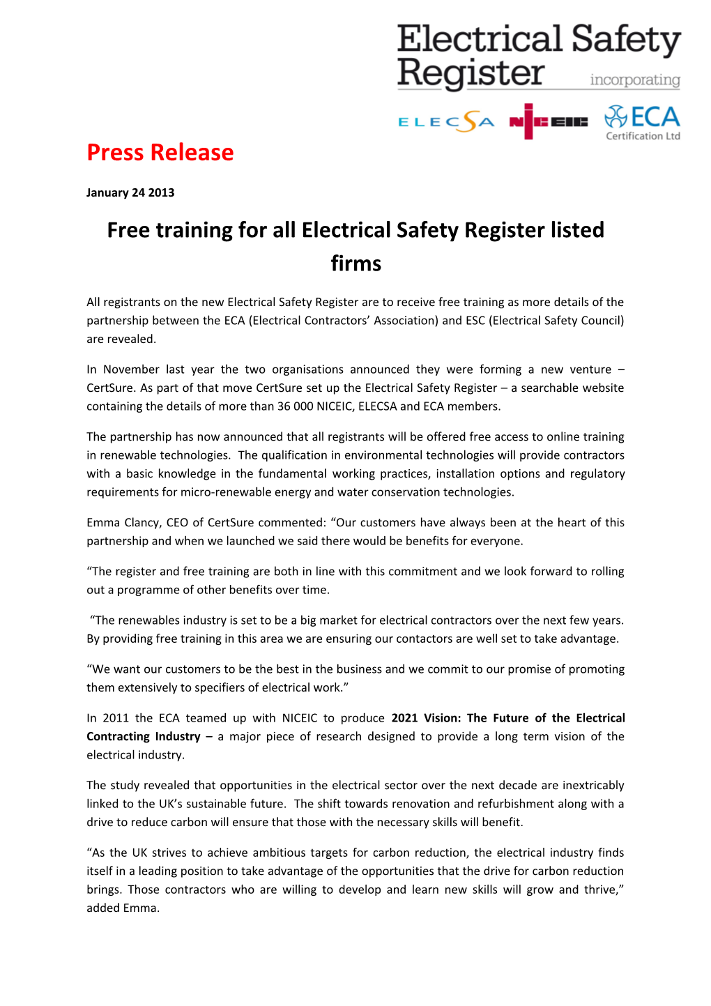 Free Training for All Electrical Safety Registerlisted Firms