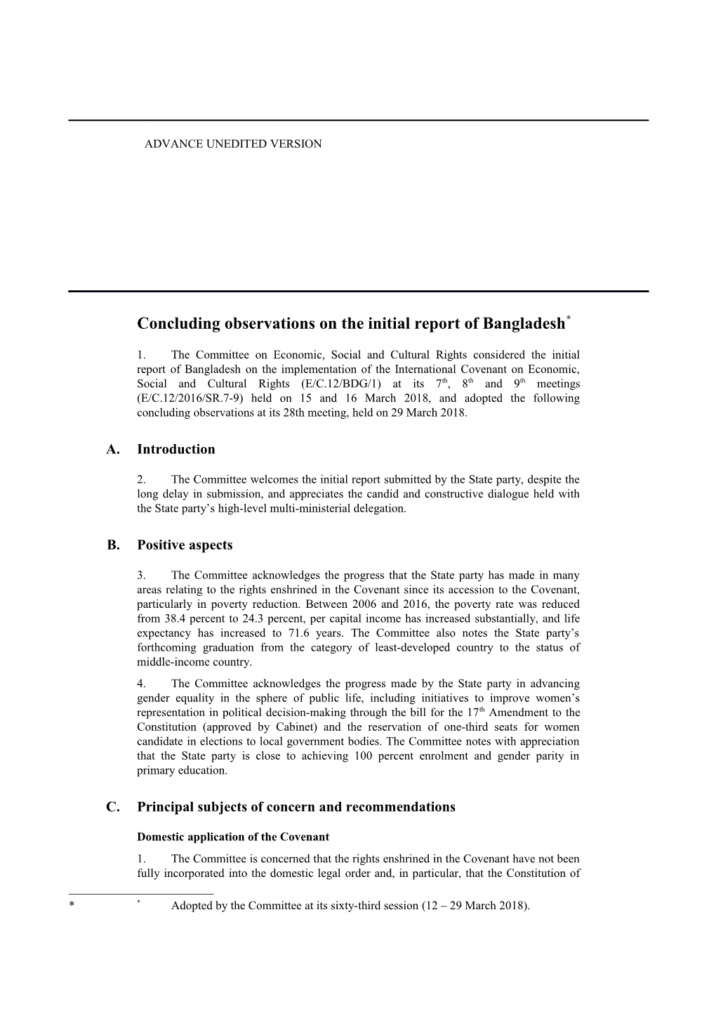 Concluding Observations on Theinitial Report of Bangladesh *