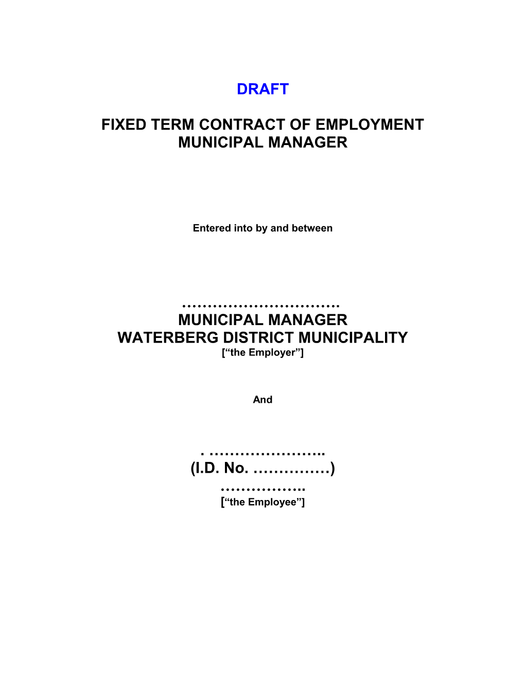 Fixed Term Contract of Employment