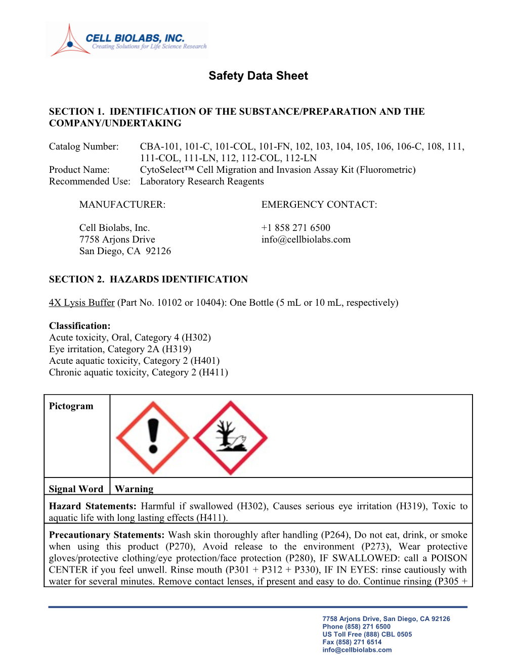 Section 1. Identification of the Substance/Preparation and the Company/Undertaking