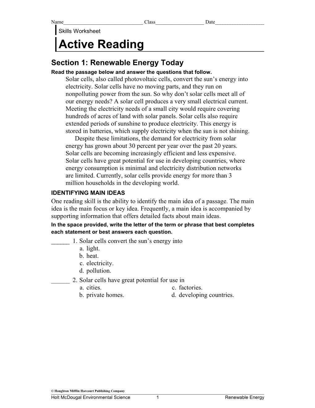 Section 1: Renewable Energy Today