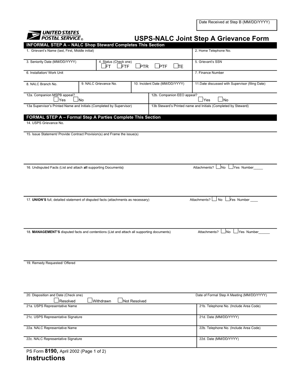 Date Received at Step B (MM/DD/YYYY)