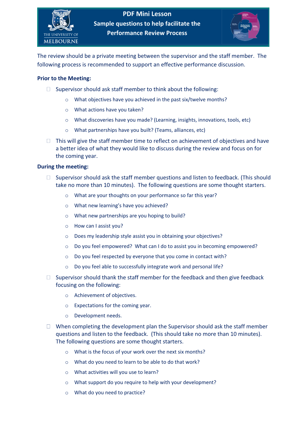 PDF Mini Lesson: Sample Questions to Help Facilitate the Performance Review Process