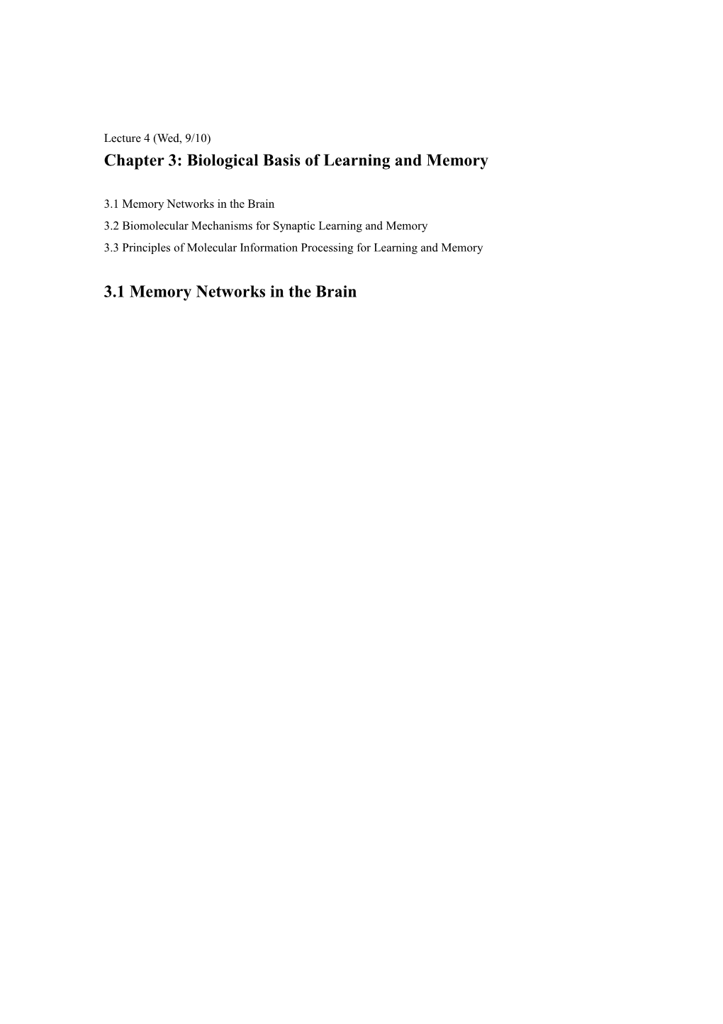 Chapter 3: Biological Basis of Learning and Memory