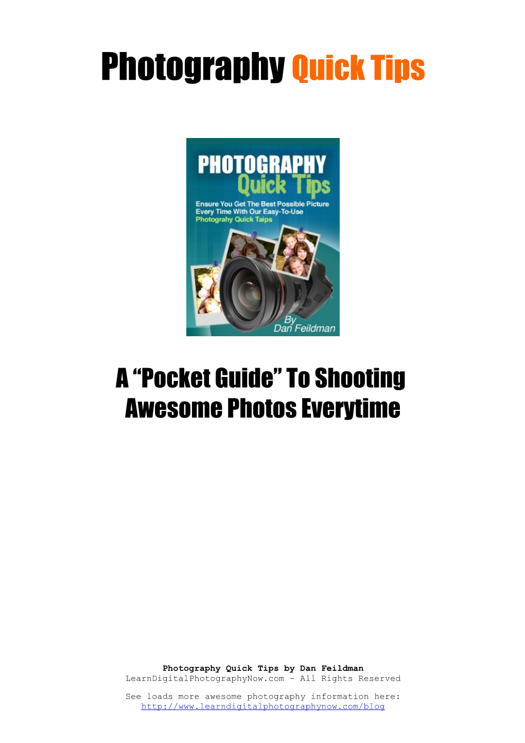 Photography Quick Tips Guides