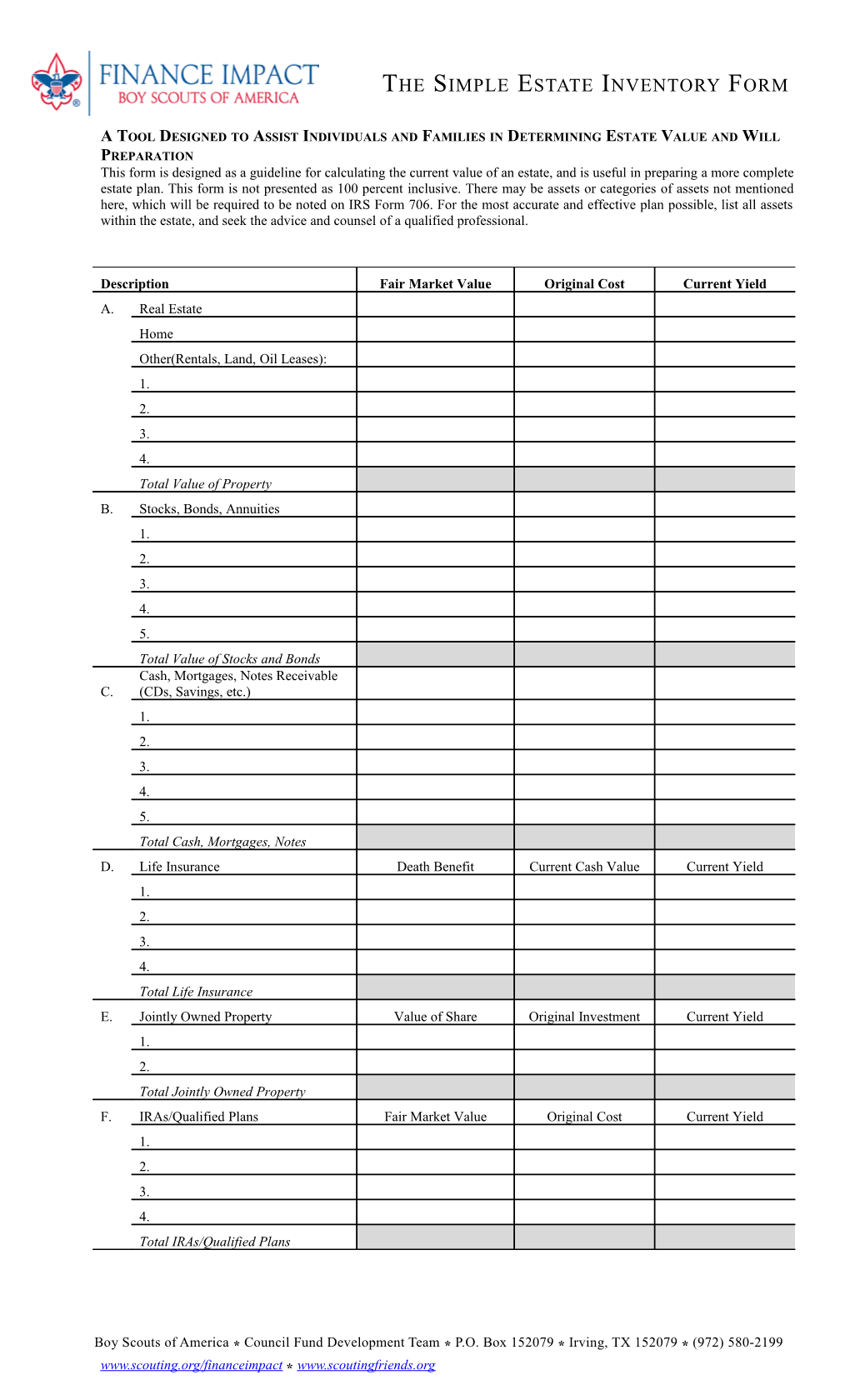 A Tool Designed to Assist Individuals and Families in Determining Estate Value and Will