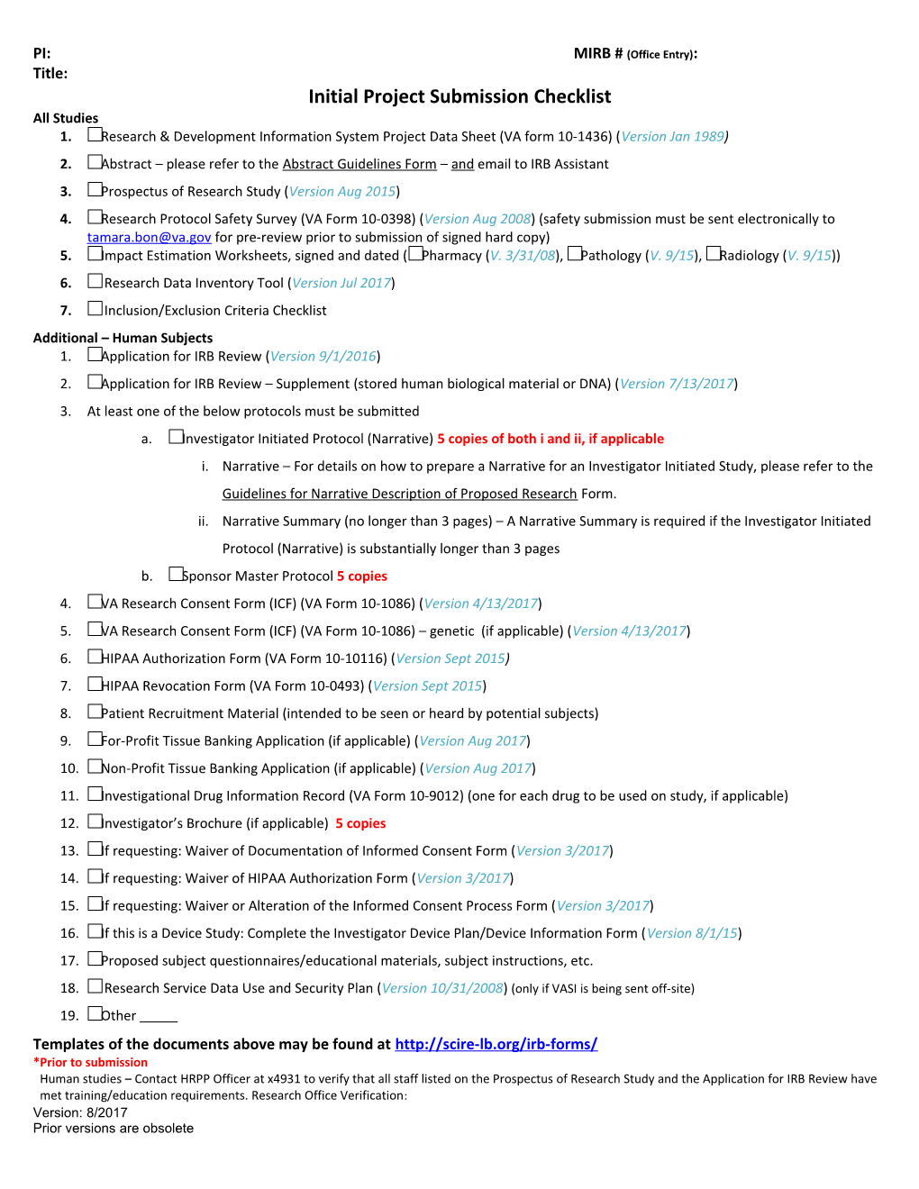 Initial & Progress Checklist