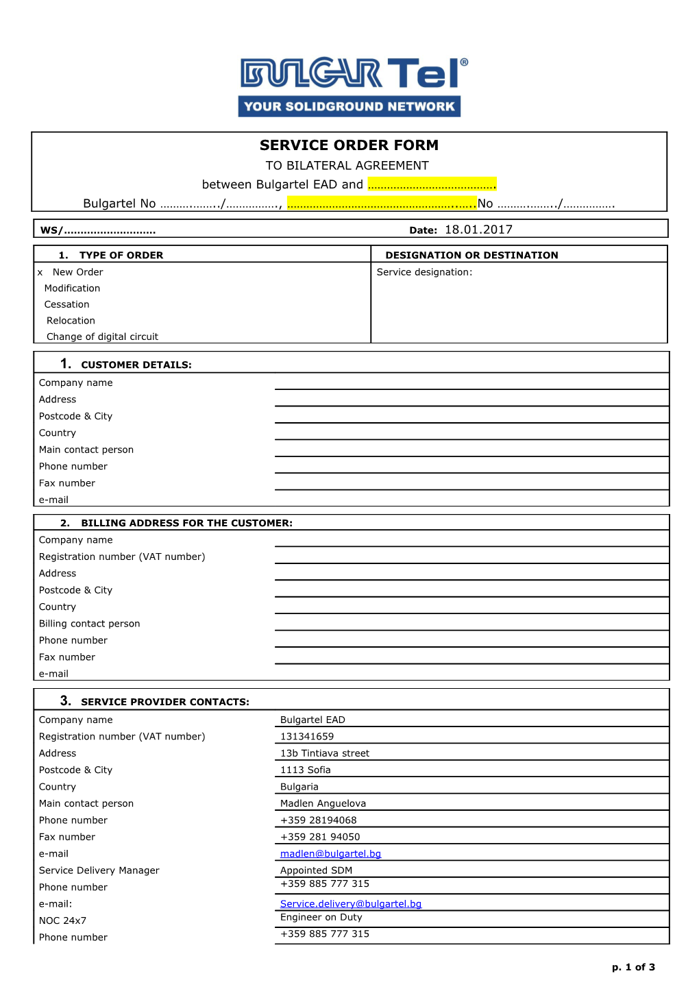 Order for International Private Leased Circuit