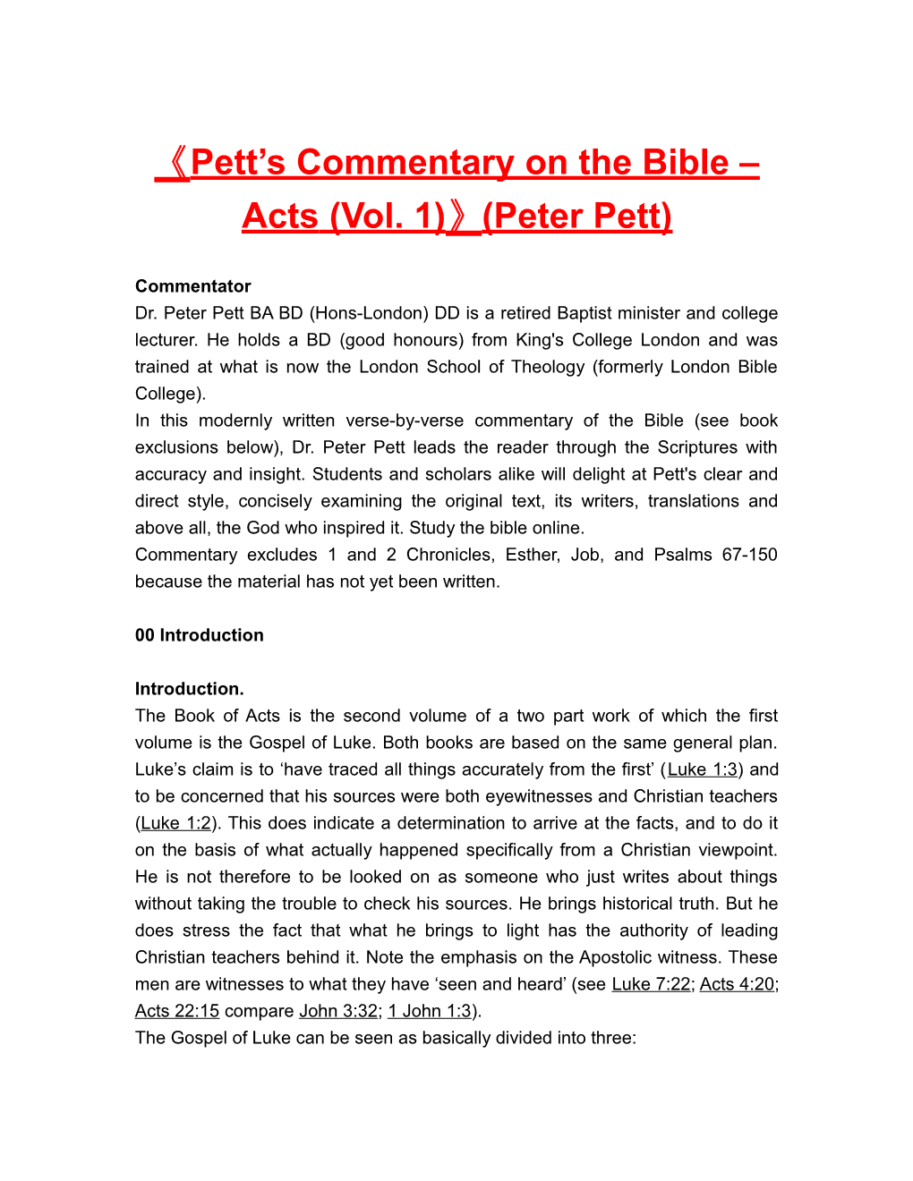 Pett S Commentary on the Bible Acts (Vol. 1) (Peter Pett)