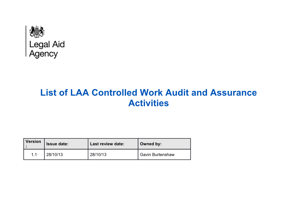 List of LAA Controlled Work Audit and Assurance Activities