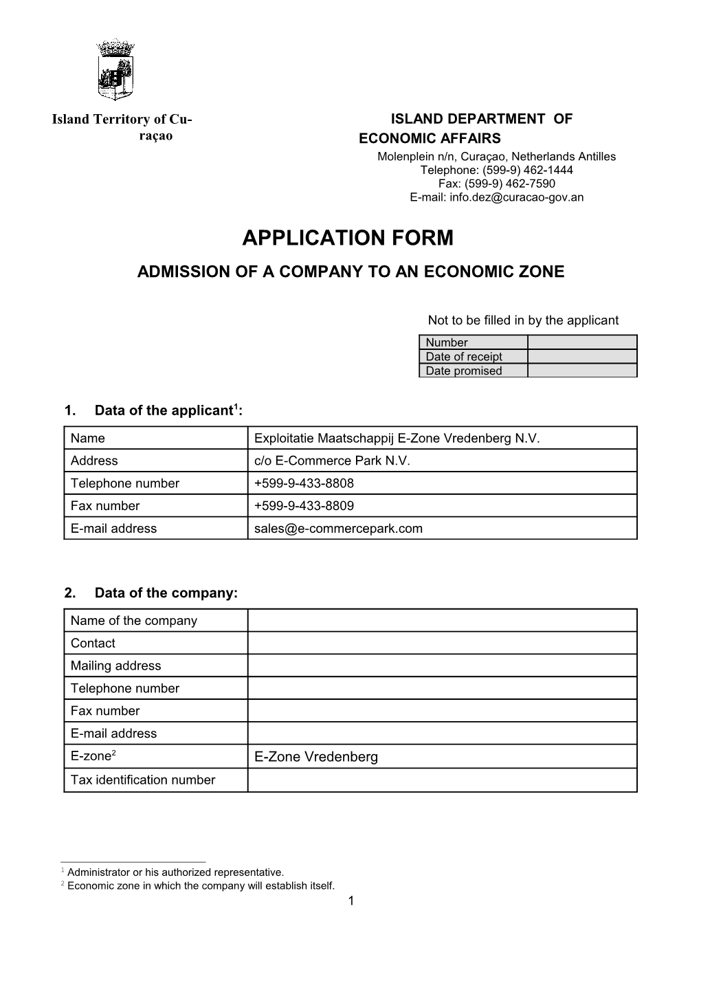 Admission of a Company to an Economic Zone