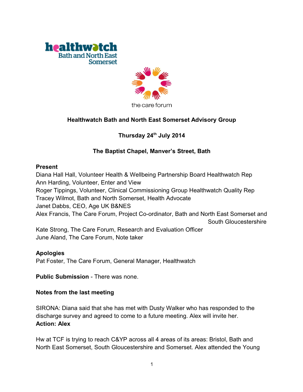 Healthwatch Bath and North East Somerset Advisory Group