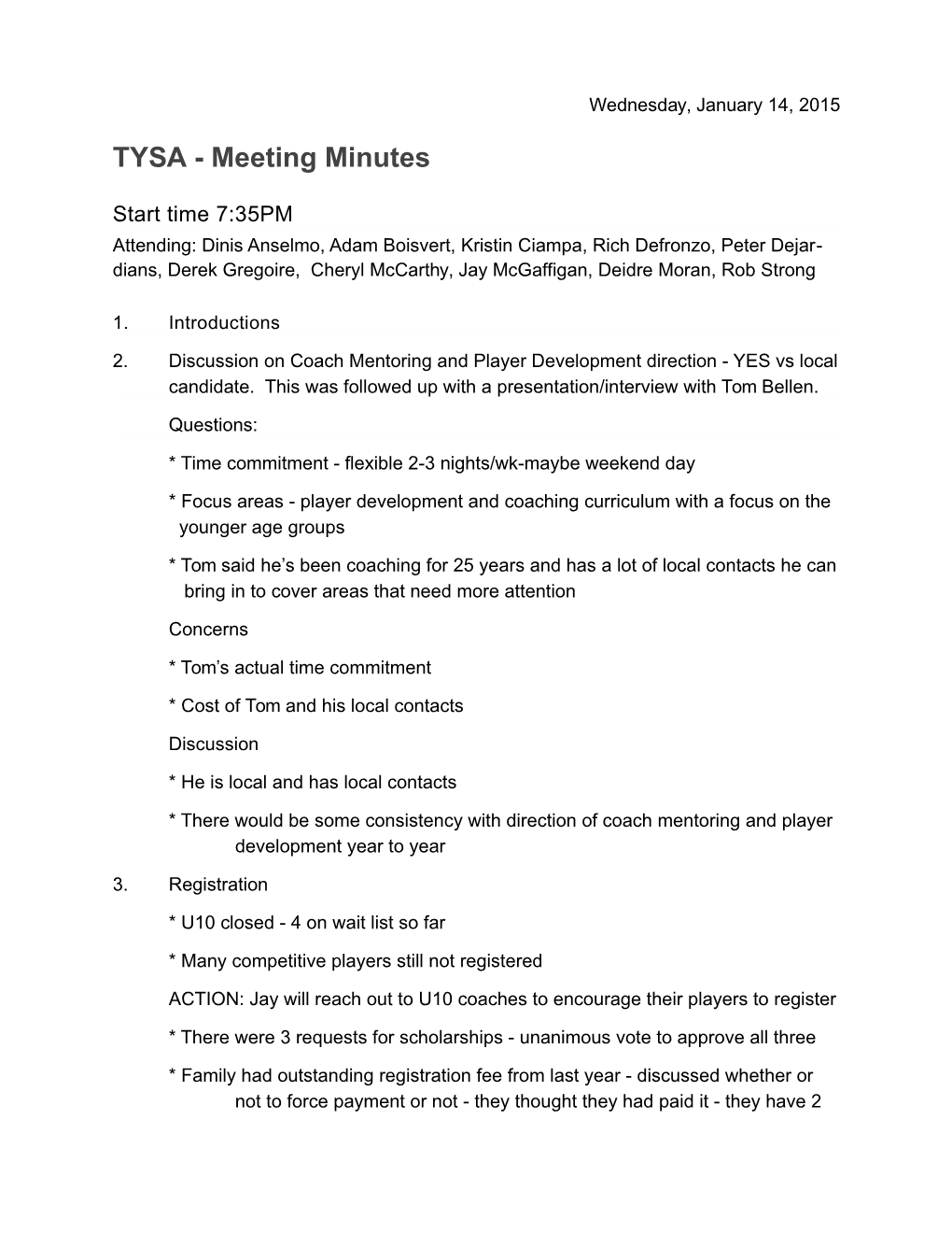 TYSA - Meeting Minutes
