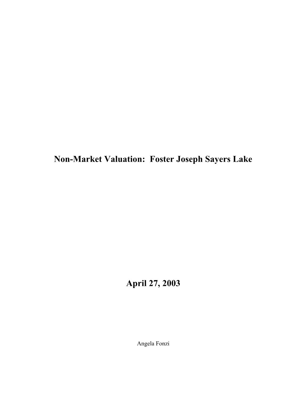 Non-Market Valuation: Foster Joseph Sayers Lake