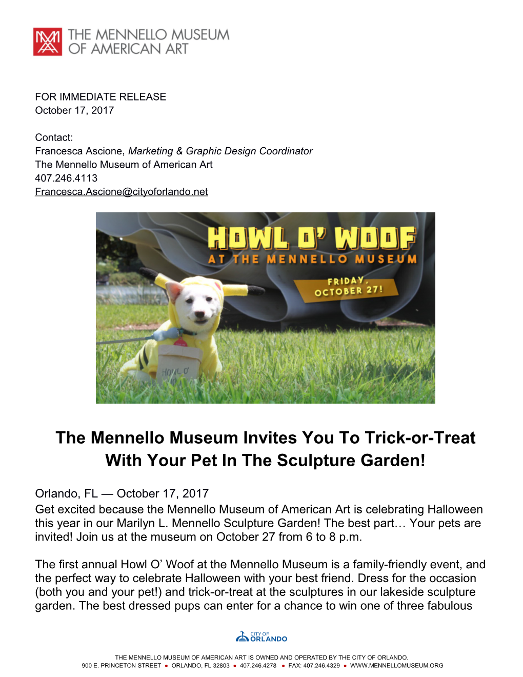 The Mennello Museum Invites You to Trick-Or-Treat with Your Pet in the Sculpture Garden!