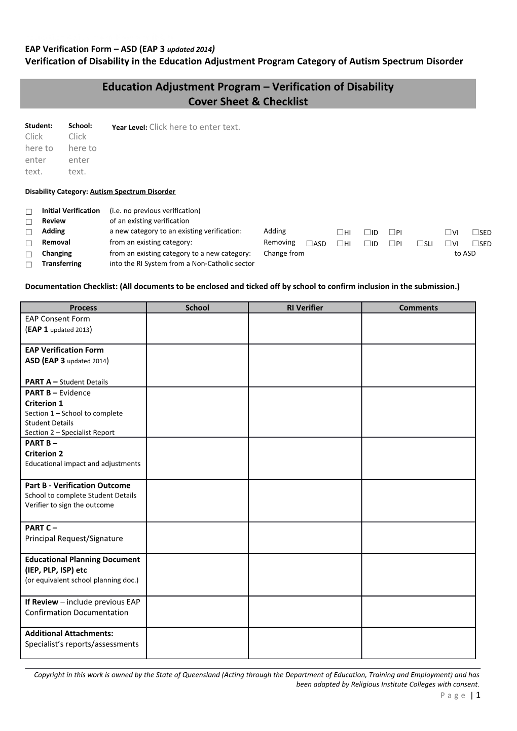 Documentation Checklist: (All Documents to Be Enclosed and Ticked Off by School to Confirm
