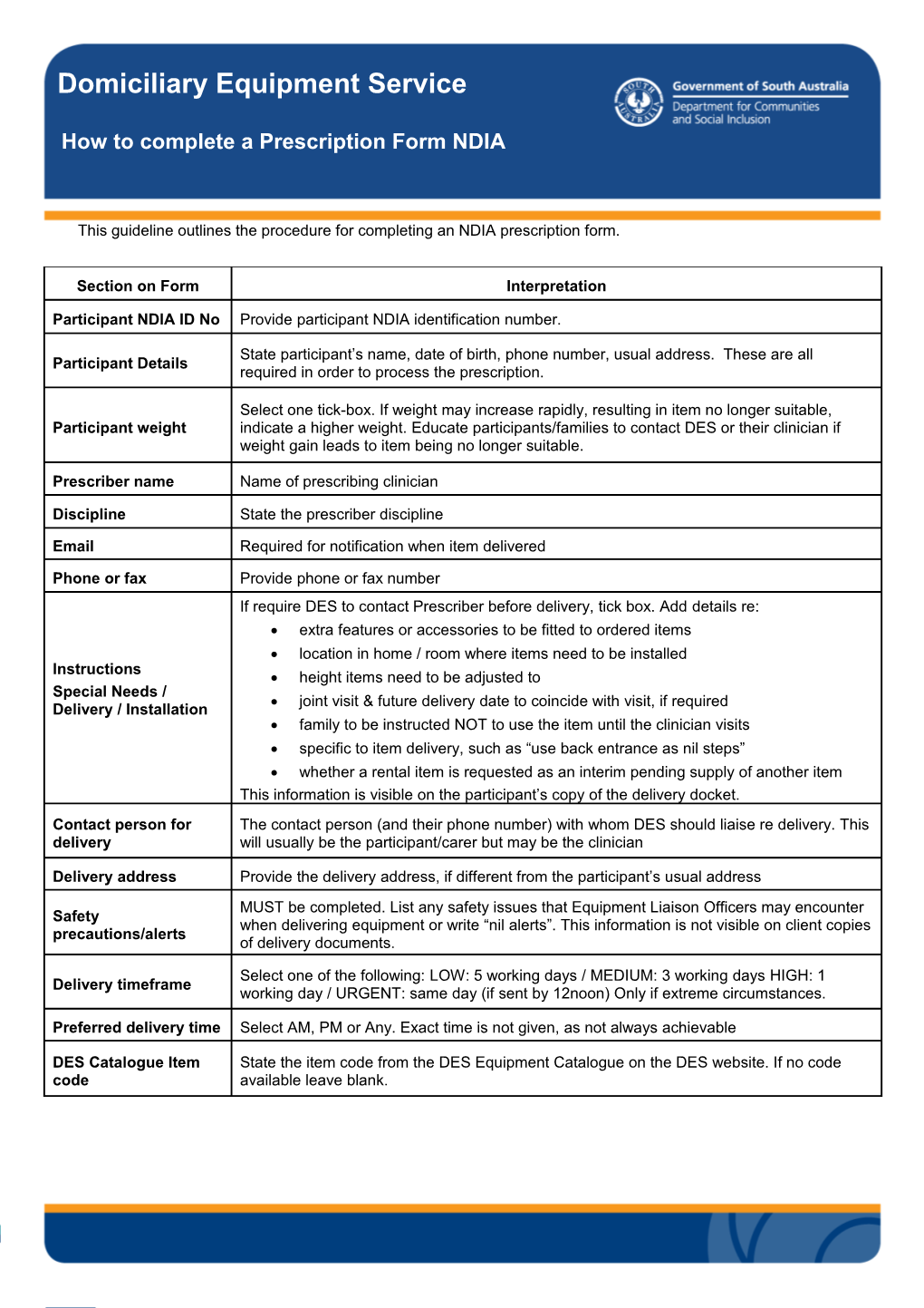 This Guideline Outlines the Procedure for Completing an NDIA Prescription Form