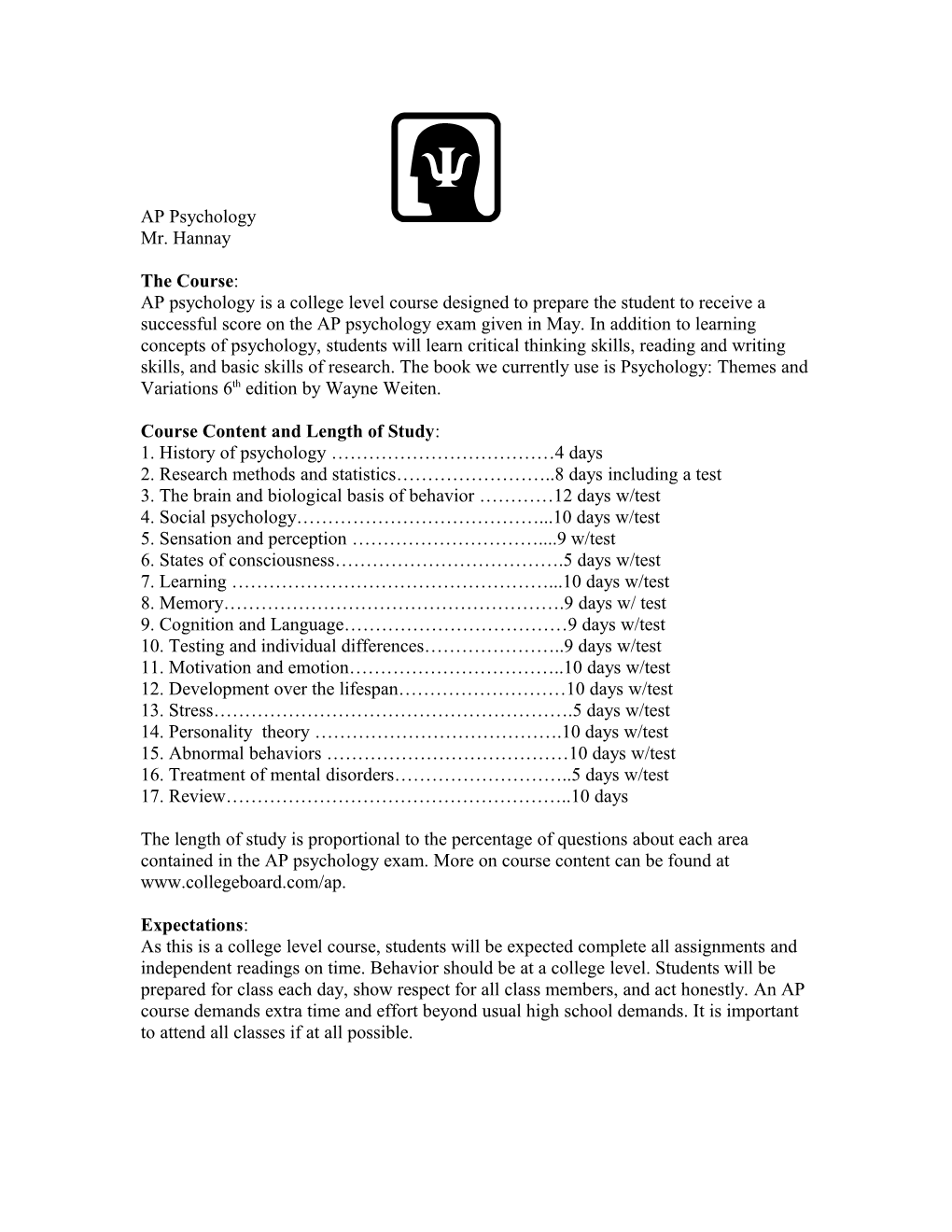 Course Content and Length of Study