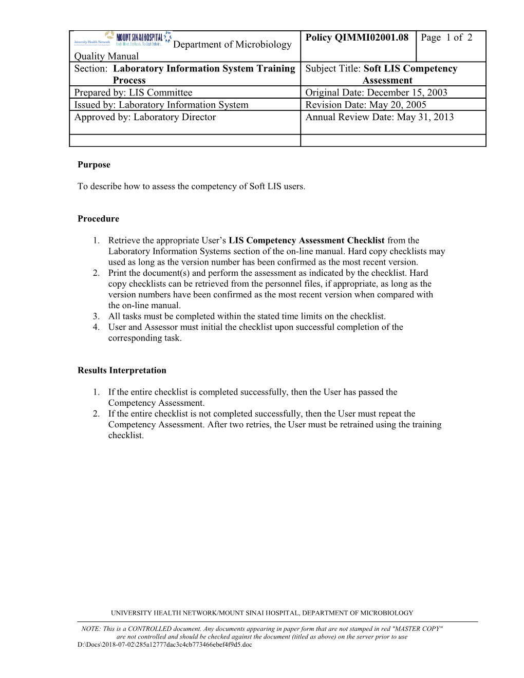 Soft LIS Competency Assessment