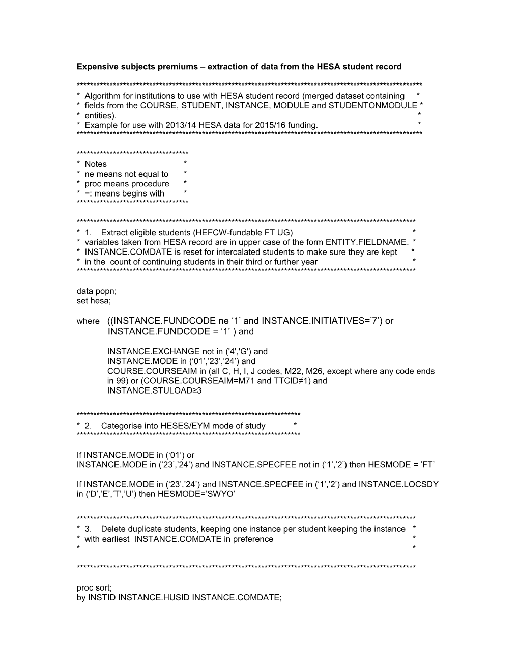 Expensive Subjects Premiums Extraction of Data from the HESA Studentrecord