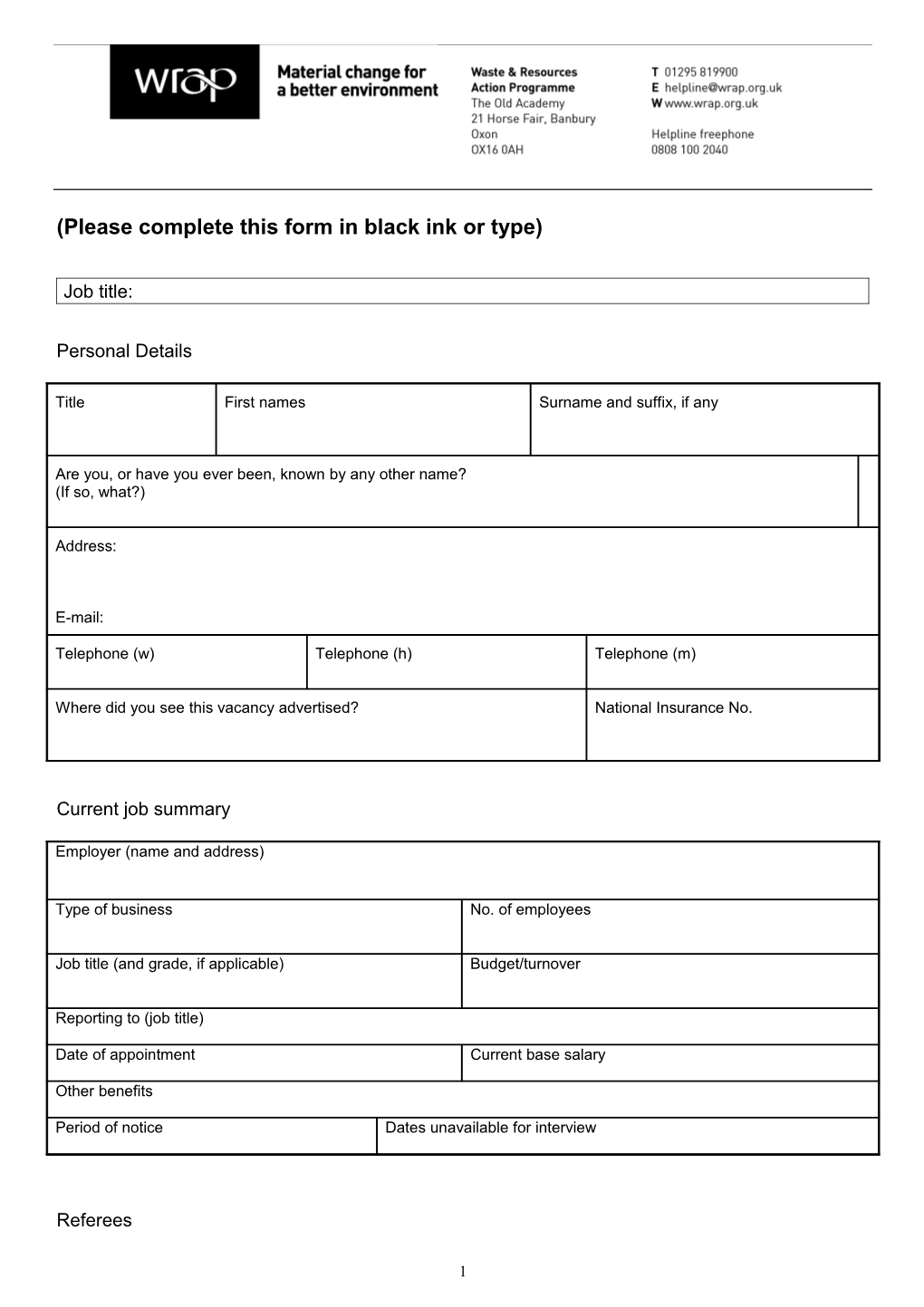 WRAP Application Form