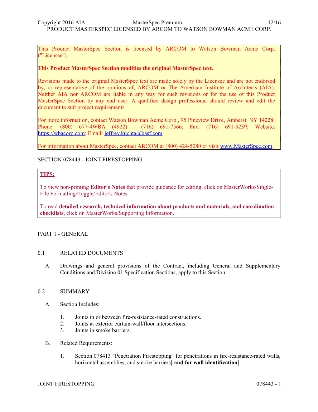 Section 078443 - Joint Firestopping