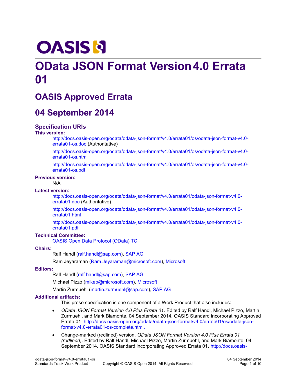 Odata JSON Format Version 4.0 Errata 01