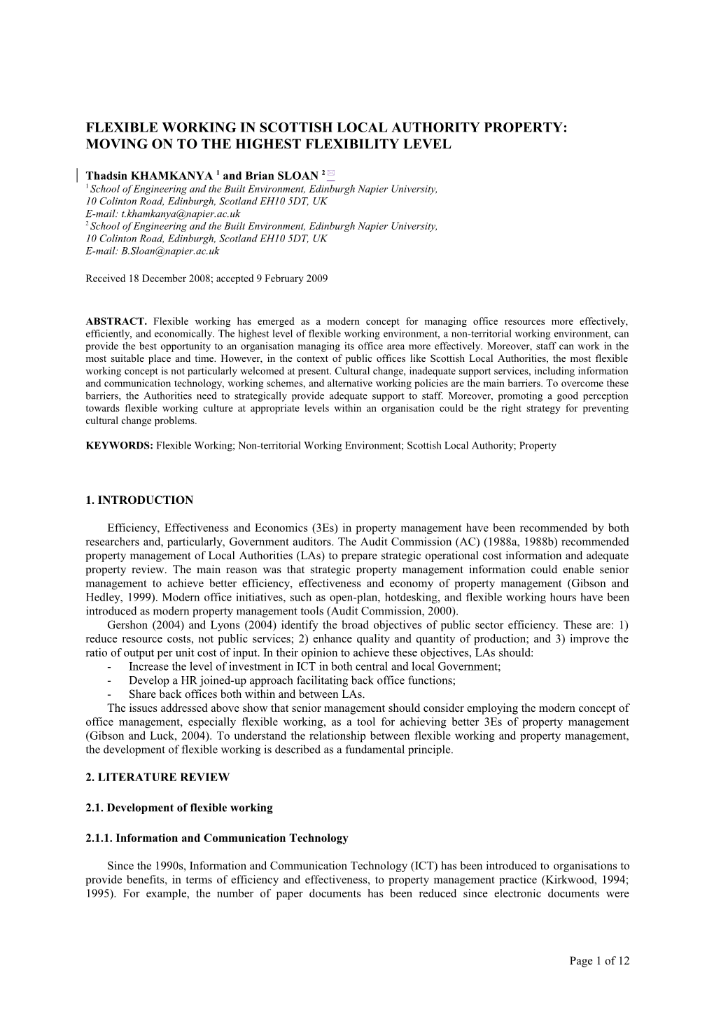 A Study of Flexible Working in Scottish Local Authority Property: an Office Resource Management