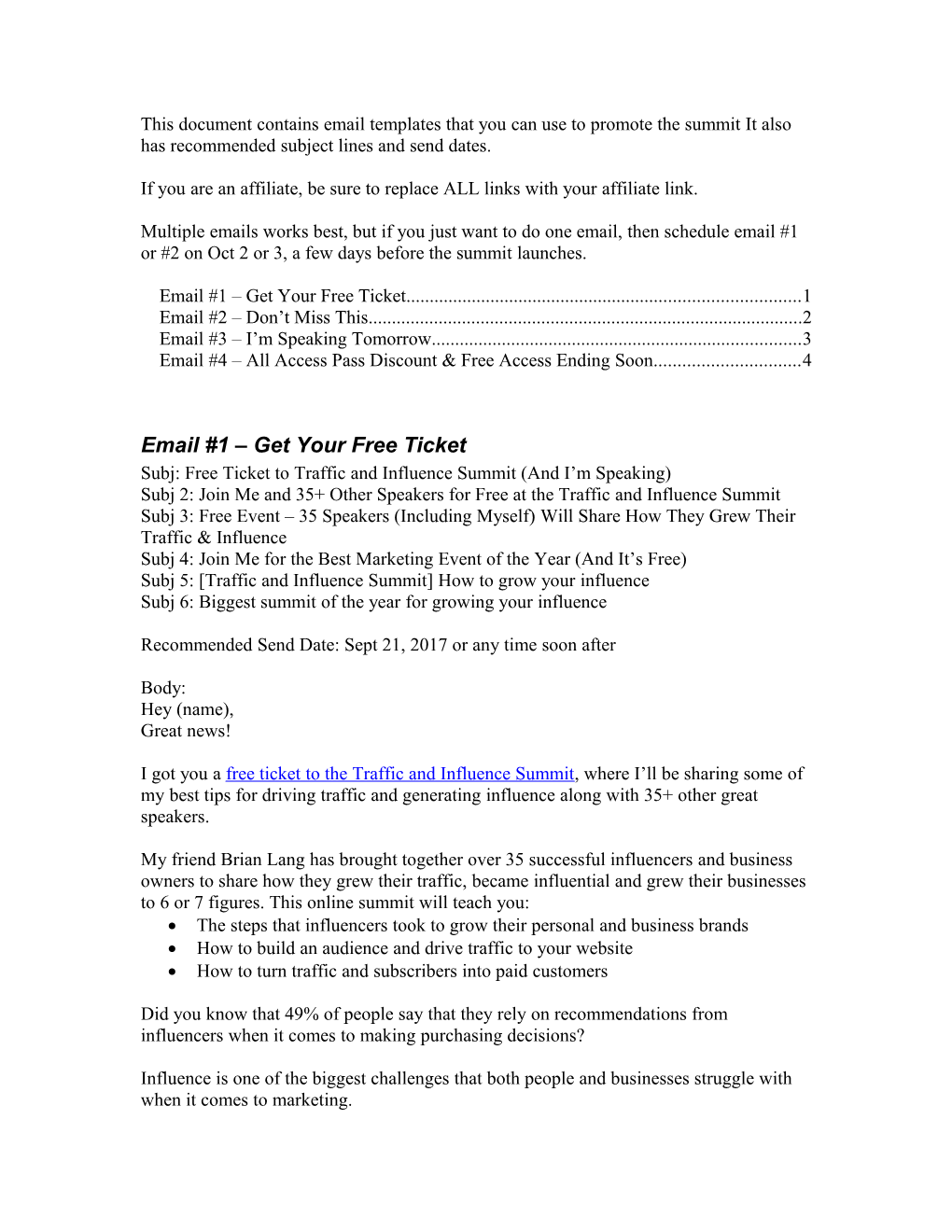 This Document Contains Email Templates That You Can Use to Promote the Summit It Also Has