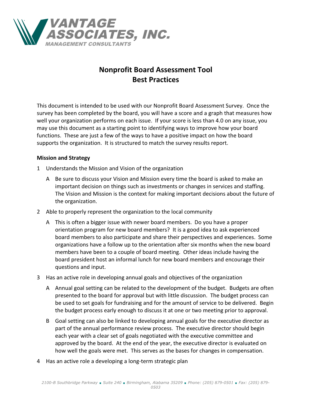 Nonprofit Board Assessment Tool