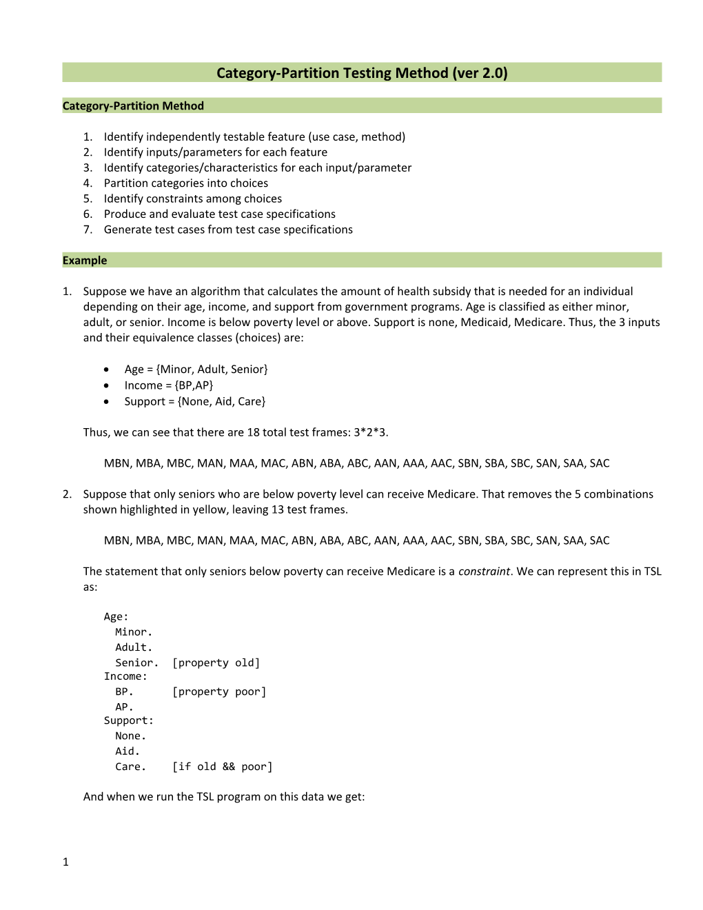 Category-Partition Testing Method (Ver 2.0)