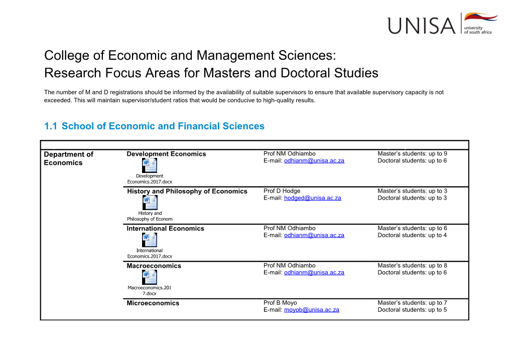 1.1 School of Economic and Financial Sciences