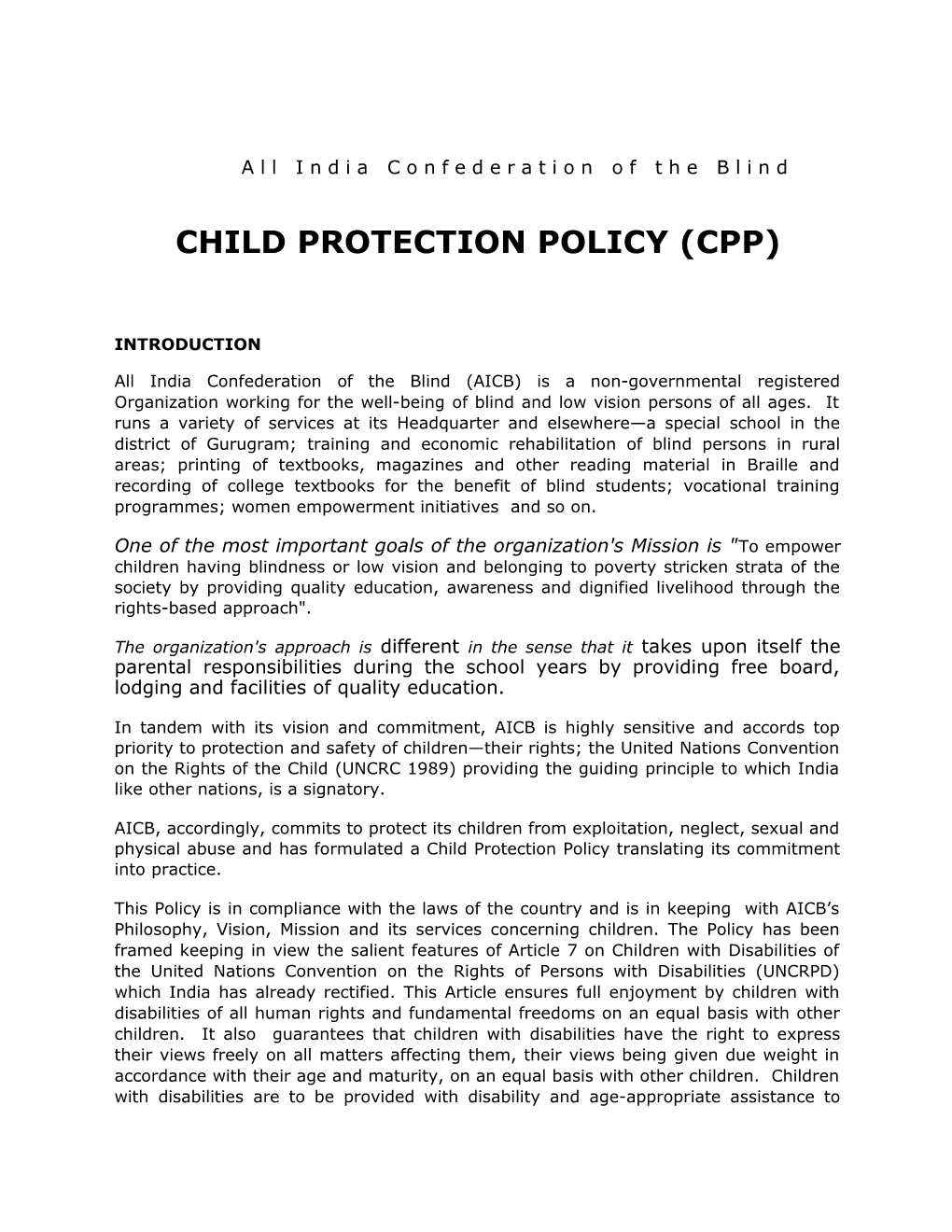 Child Protection Policy (Cpp)