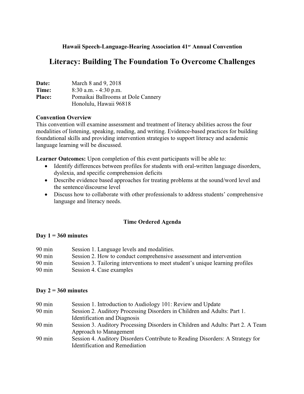 Hawaii Speech-Language-Hearing Association 41Sr Annual Convention