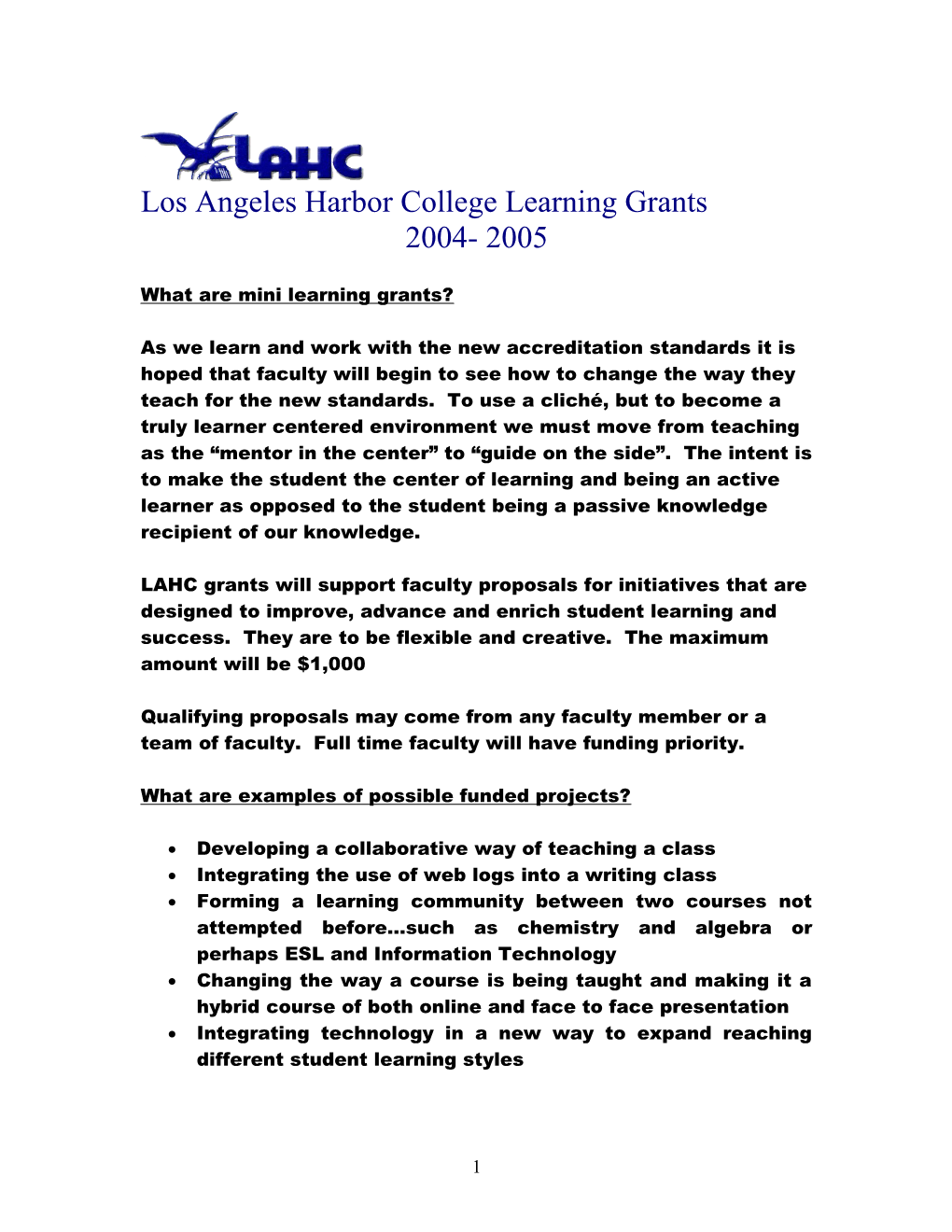 Los Angeles Harbor College Learning Grants