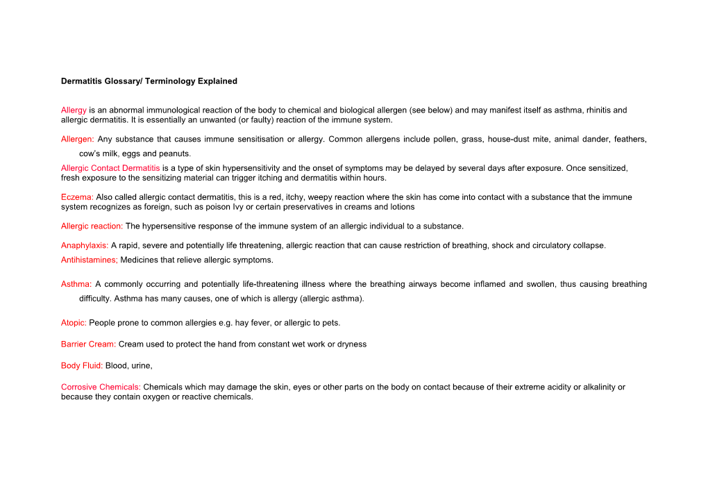 Dermatitis Glossary/ Terminology Explained